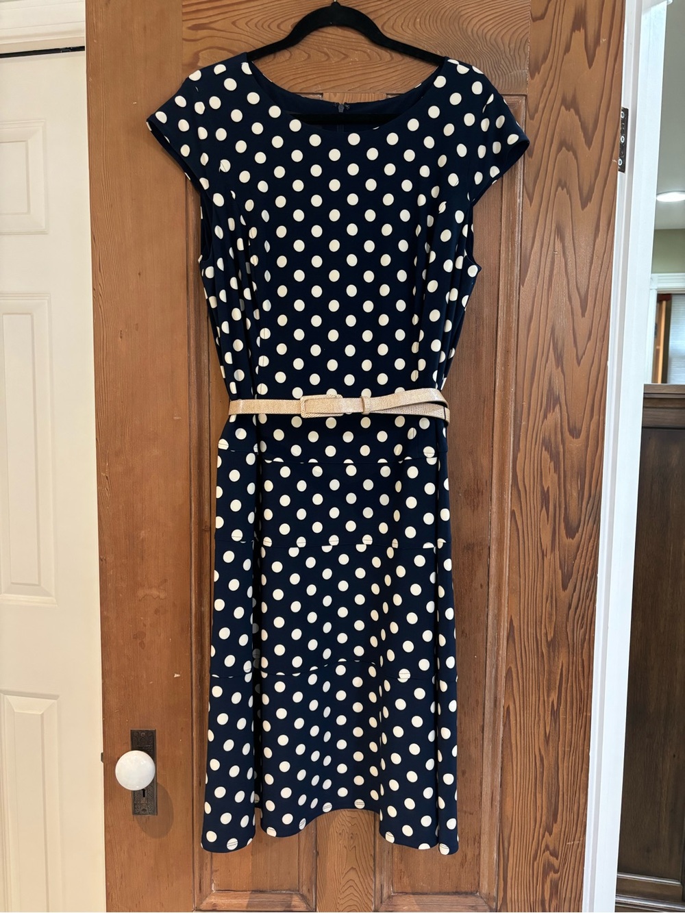 Jones New York Navy and Cream Polka Dot Fit-and-Flare Dress Size 16W